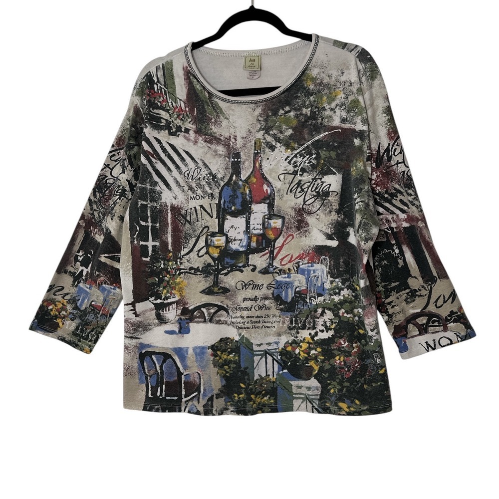 Jess and Jane Top Womens Size 2X Plus Wine Tasting Dine‎ Vacation Fun Stretch